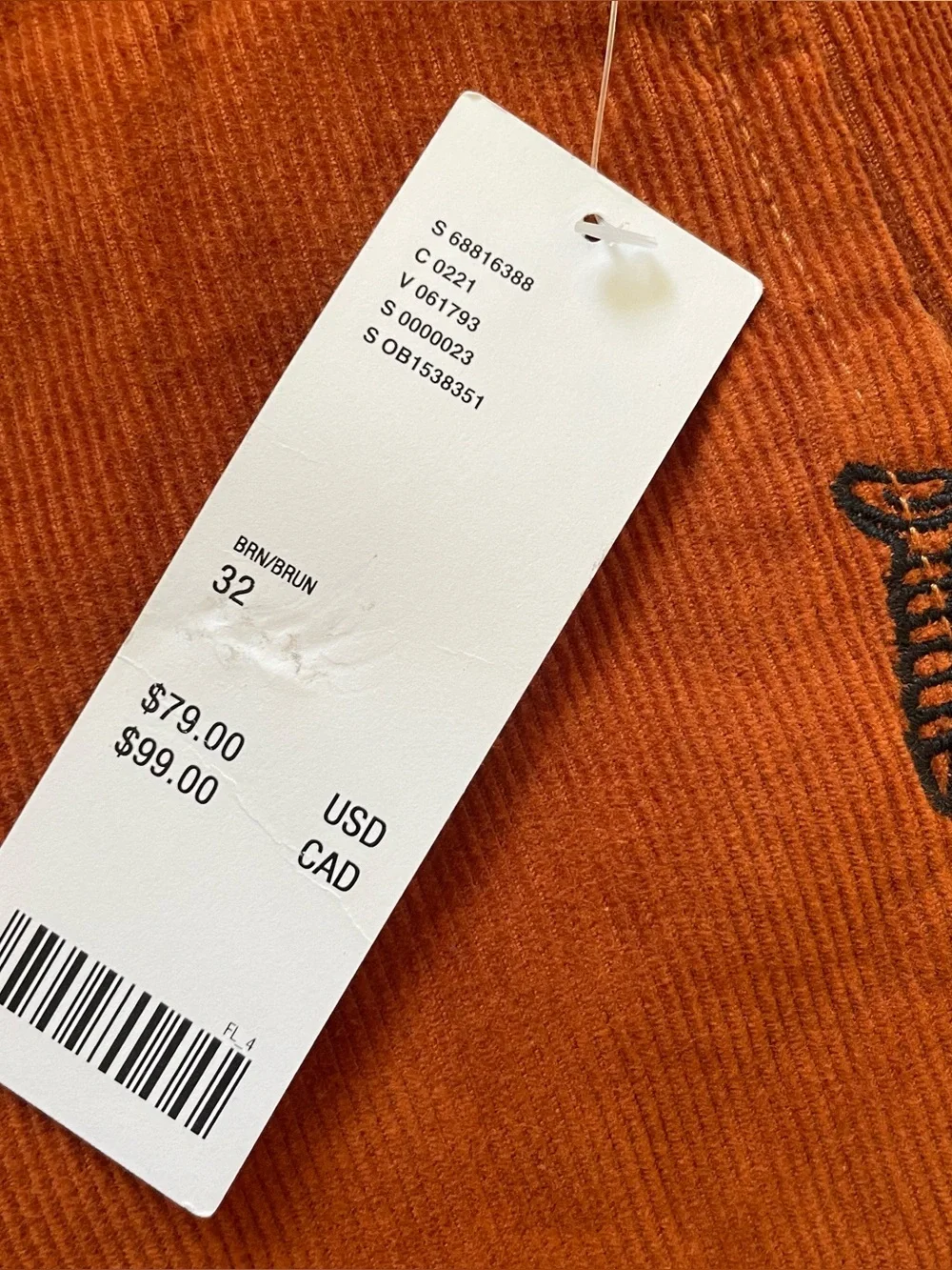 NWT Urban Outfitters Men’s 32 Orange Corduroy Screw Embroidered Pants